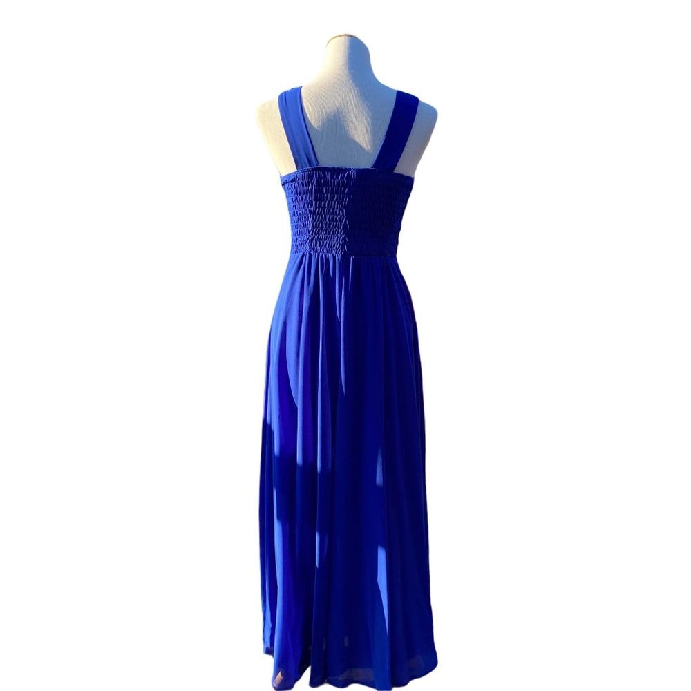 Formal Prom Long  Dress Blue Beaded Mesh 4 - Picture 7 of 12